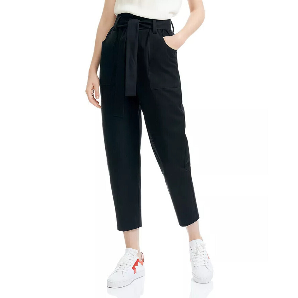 Maje Women's Cropped Tapered Belted Pants In Black Size 42